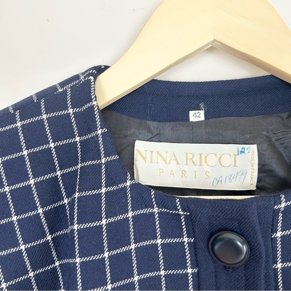 Vintage Nina Ricci 1980s Navy Windowpane Blazer - Picture 2 of 6
